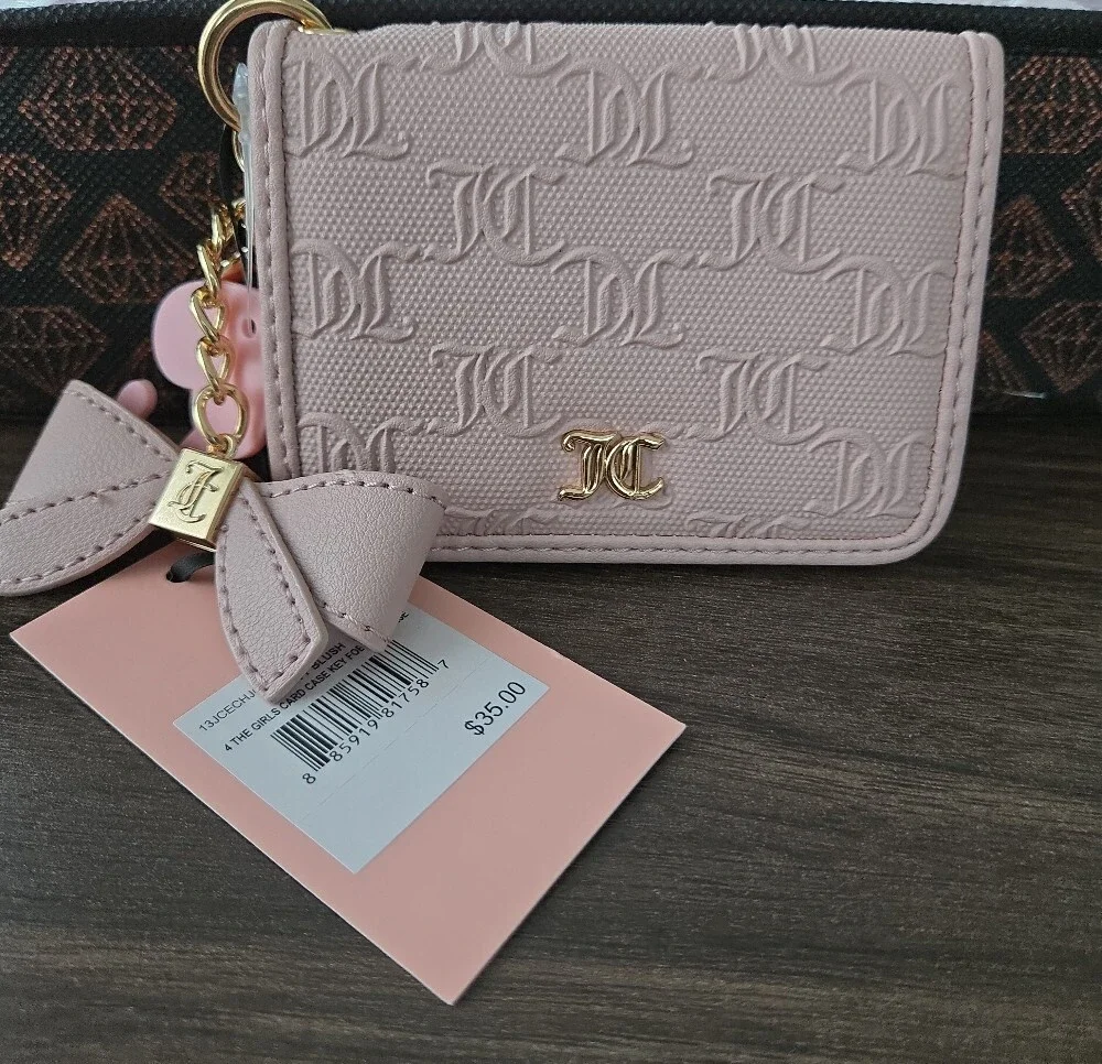 Juicy Couture Dusty Blush Wallet – Gold Logo Keychain & Bow Charm